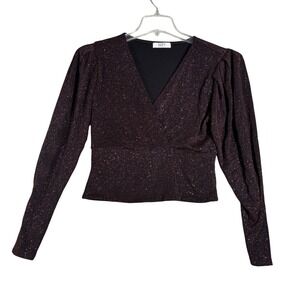 Suzy Shier Top Party Sparkly Blouse Surplice Wrap Front‎ Pullover Womens Medium